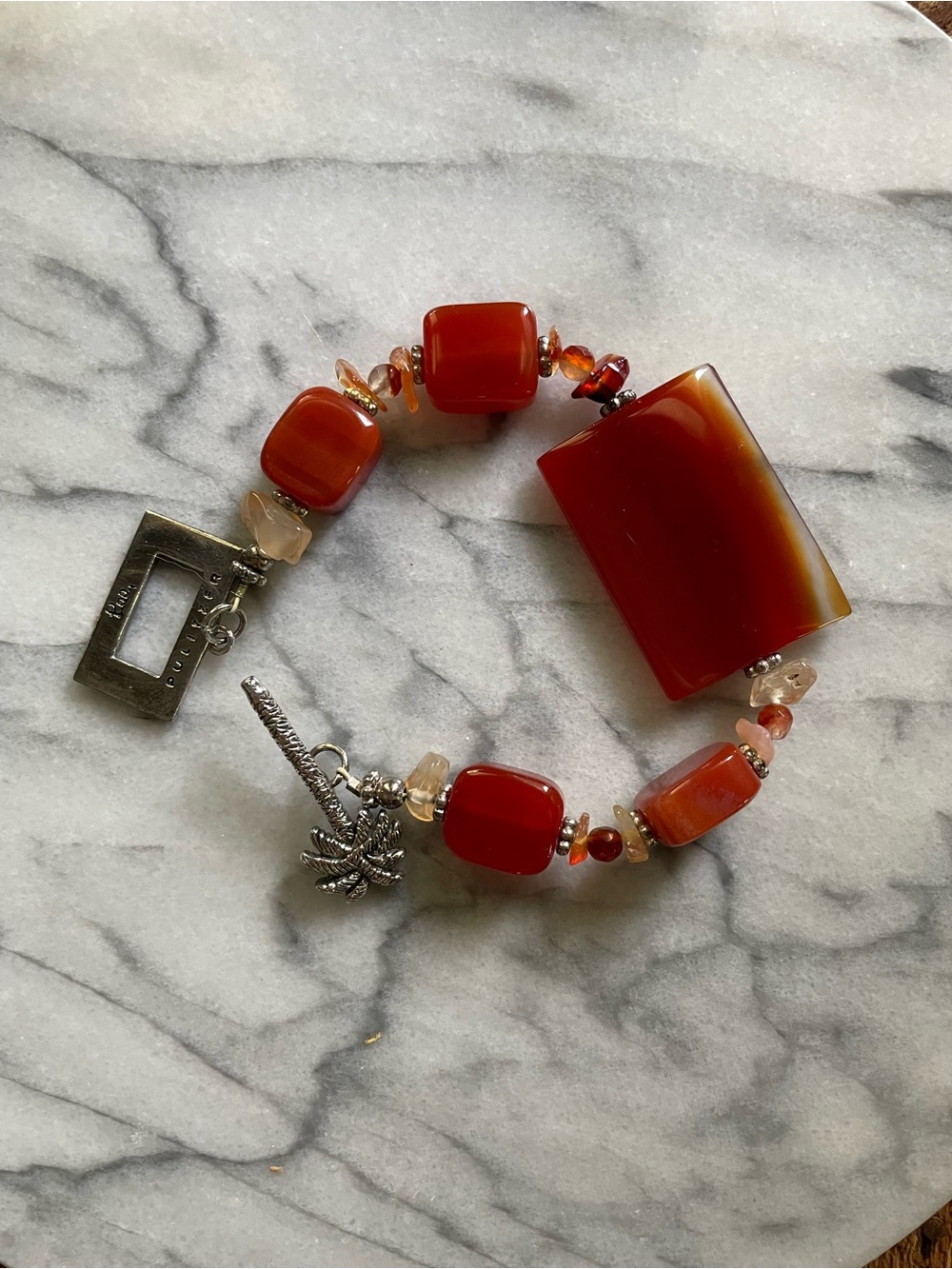 Lilly Pulitzer Sterling Silver and Red Agate Beaded Toggle Bracelet